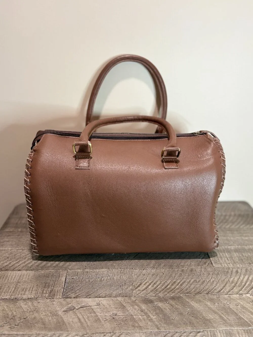 Hand Painted Tooled Leather Satchel Western Lucky You Barrel Bag Large Brown
